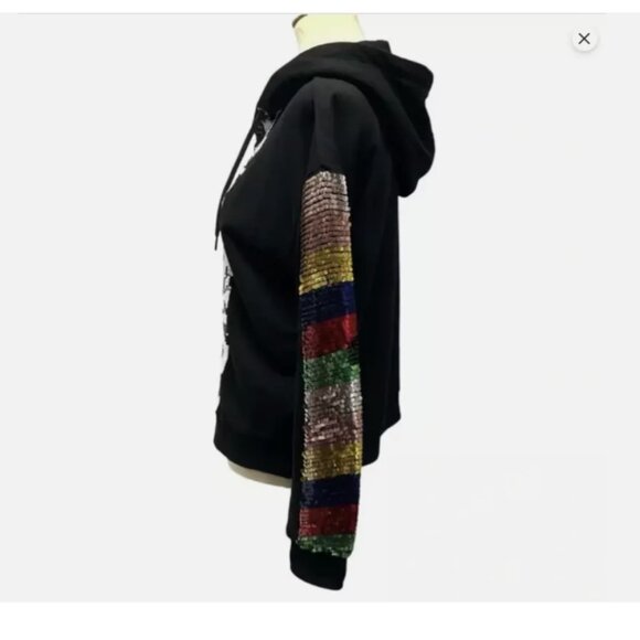 Alice+Olivia Barron Sequined Black Cotton Full Zip Sweatshirt Hoodie Size M - Picture 7 of 10